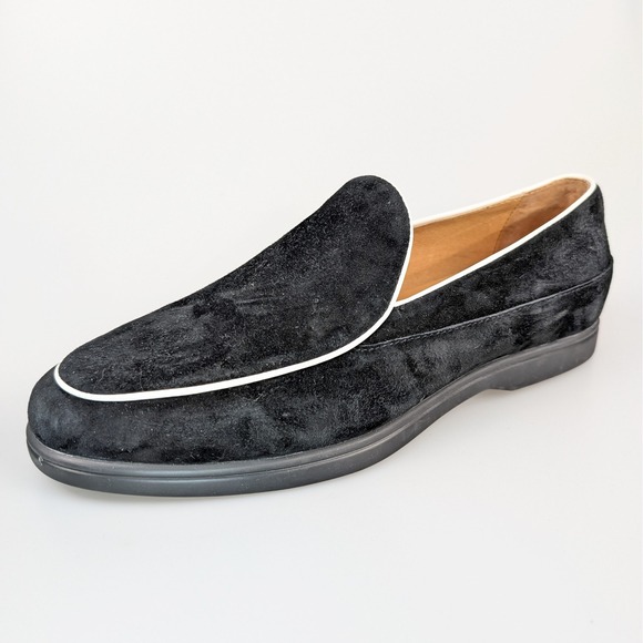 Marc Nolan Alessandro Black Suede Venetian Loafers Leather White Slip On Shoes - Picture 1 of 8